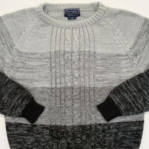Vintage 80s Barnaby Grandpa Style Baggy Sweater 2XL Stripe Gradient Gray/Black